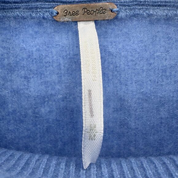 Free People Cashmere Tunic Sweater Sz Medium Blue Ottoman Mock Neck - Picture 2 of 8